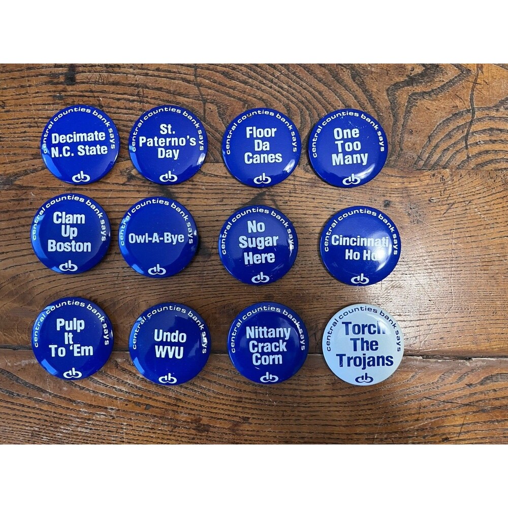 1981 PENN STATE CENTRAL COUNTIES BANK  FOOTBALL SEASON SLOGAN BUTTON SET VTG